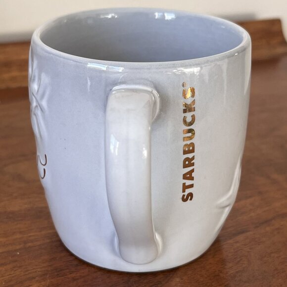 Starbucks Coffee Raised Siren Face Mug 2016 11 oz. Gray & Metallic Gold Cup Wink - Picture 5 of 9